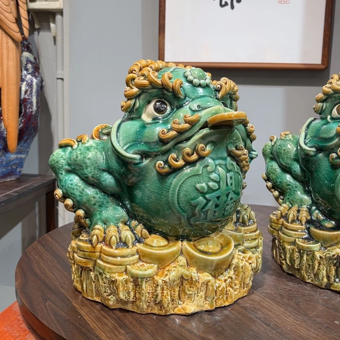 努***搏陶瓷金蟾玻璃绿釉石湾陶