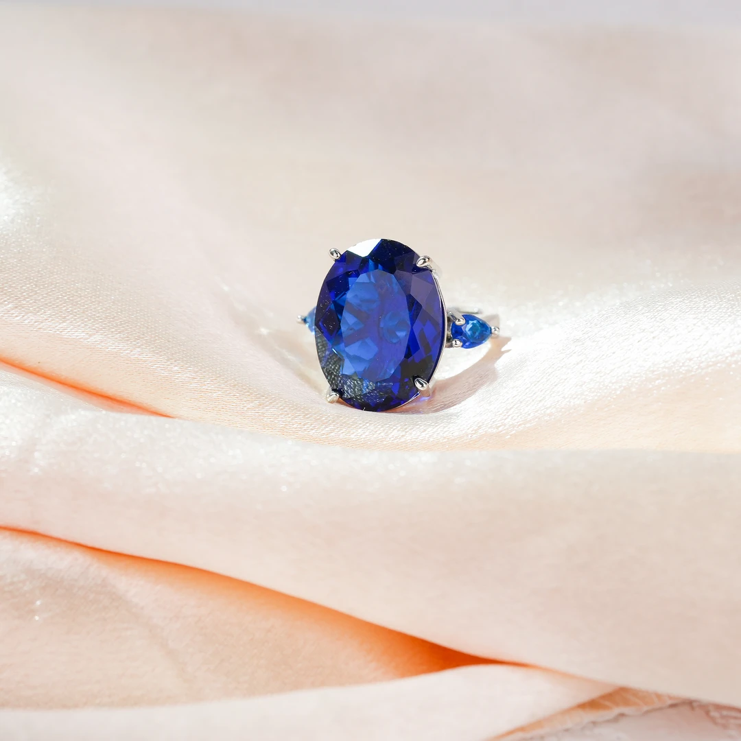 铜合金合成锆石戒指 深宝蓝精致时尚大方戒指指环轻奢小众-7193-3