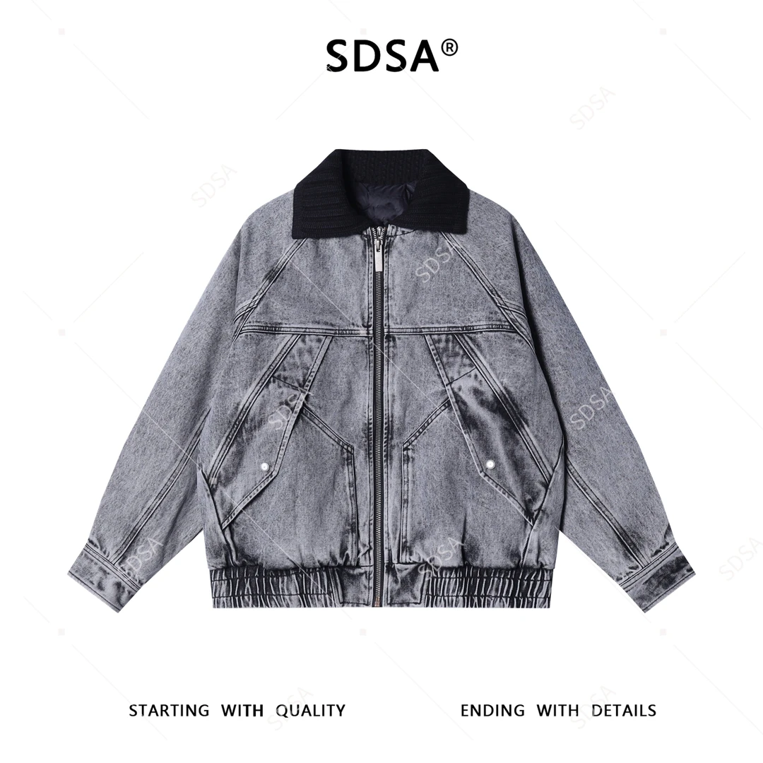 SDSA男士秋冬新款痞帅男装韩版时尚可拆卸翻领牛仔羽绒服外套百搭