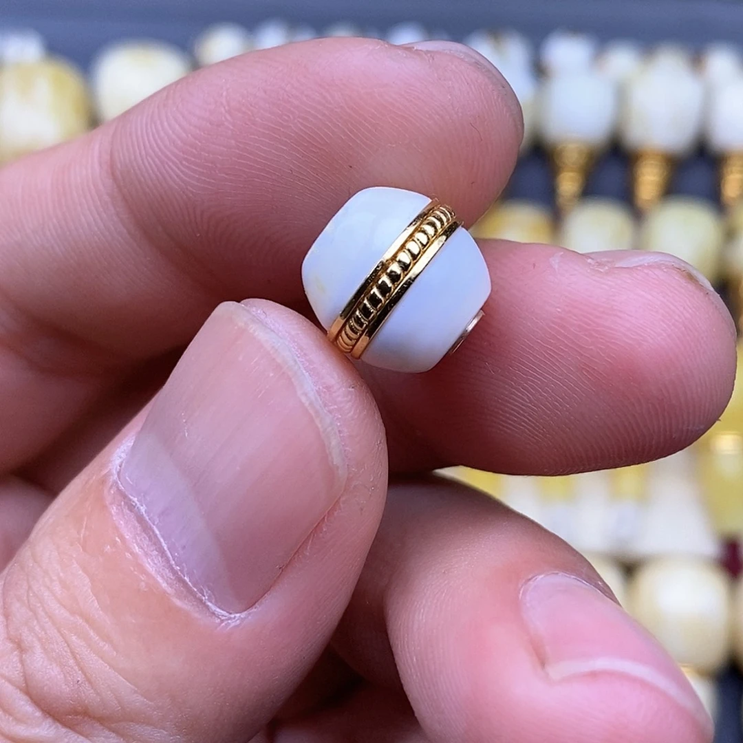 琥珀裸石银S925镀金镶嵌12mm银镀金白蜡汉堡珠