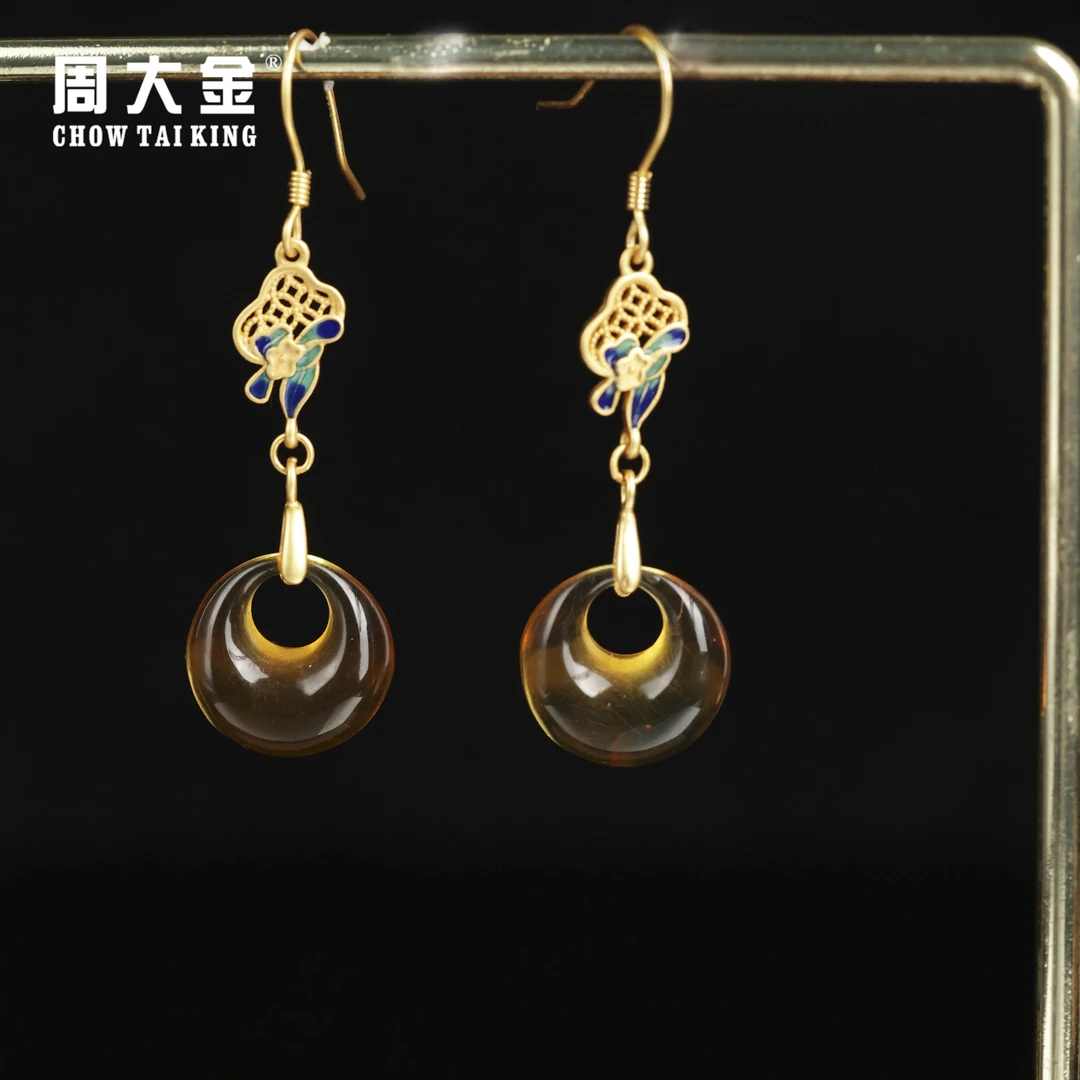 【周大金玉石】S925银琥珀公主扣耳饰-R1383-臻