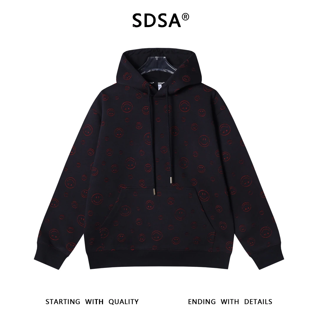 SDSA男士秋冬新款痞帅男装满印撞色割破笑脸连帽卫衣百搭时尚上衣