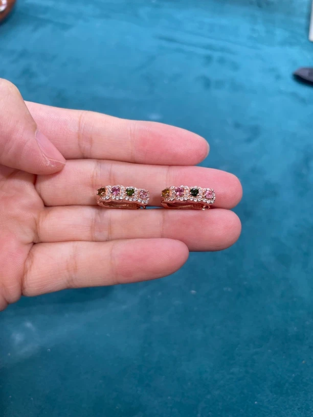 天然碧玺耳扣，甜美糖果色系，时尚简约百搭