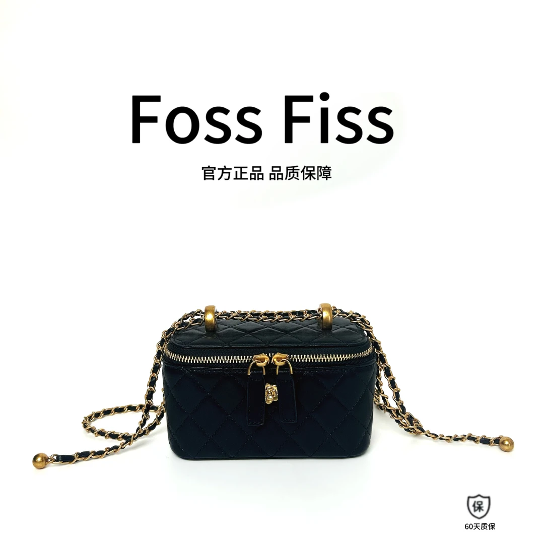 FOSSFISS新款菱格包轻奢时尚山茶花迷你单肩斜跨手提化妆盒子包