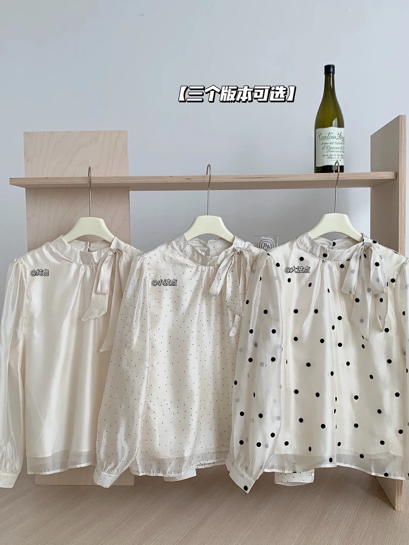 新疆包邮“旋律之美”8899#衣长62 绑带蝴蝶结波点衬衫