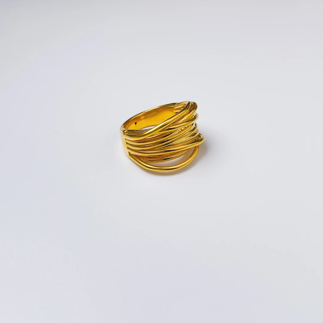 【多圈戒指】足金999黄金5D无氰条纹百搭时尚个性设计感戒指