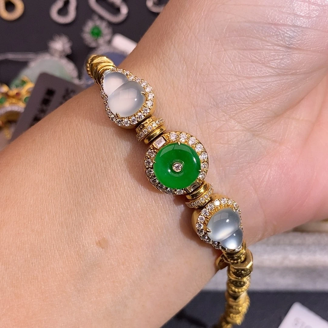 翡翠18K金镶嵌手链手链