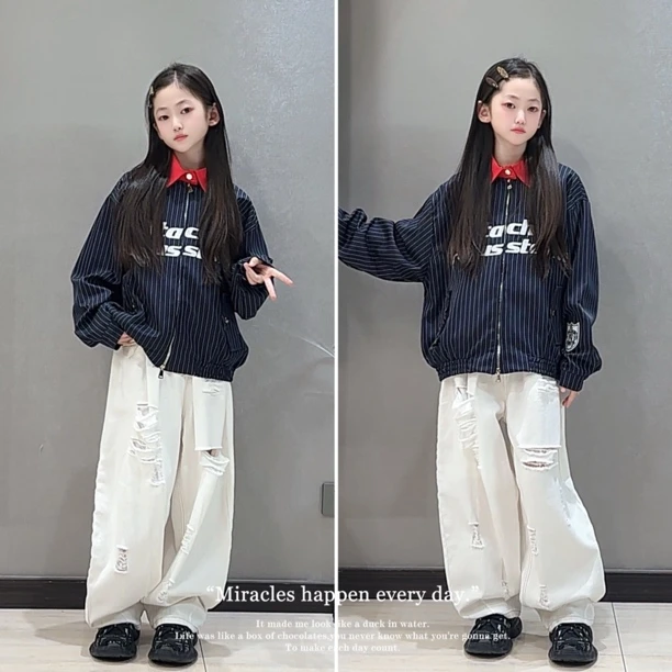 女童外套春秋2025新款儿童春季洋气时髦休闲中大童炸街百搭牛仔裤