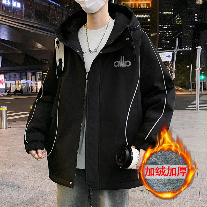 男士外套秋冬季新款潮牌加绒加厚夹克青少年休闲保暖棉衣连帽宽松