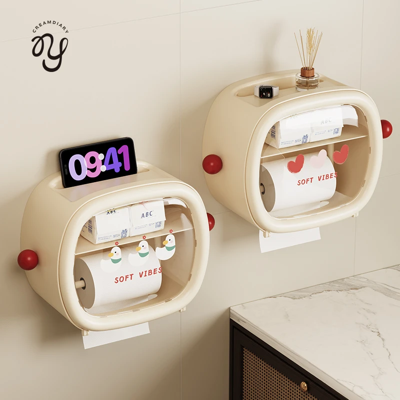 奶油日记卫生间纸巾盒壁挂式卷纸筒卫生纸置物架厕所抽纸盒厕纸盒