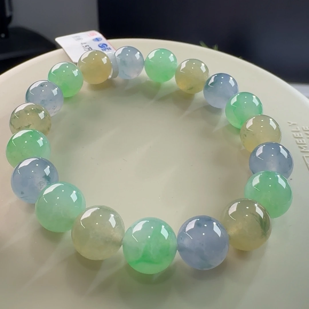 翡翠手链未镶嵌三彩飘花单圈卡10