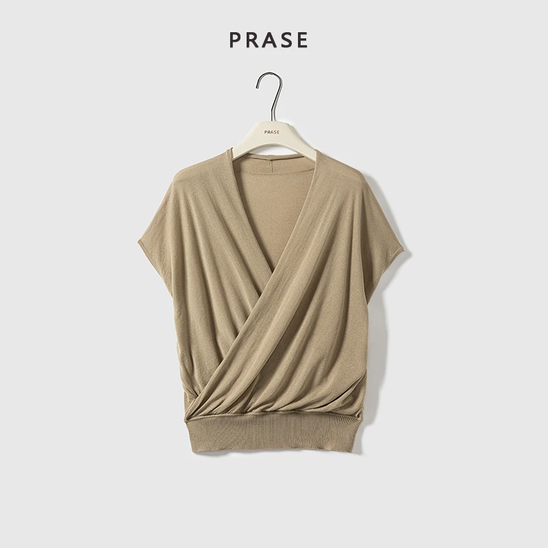 PRASE·噜【慵懒T】100天丝微胖轻奢设计款夏女毛织收腰小衫PR505B77