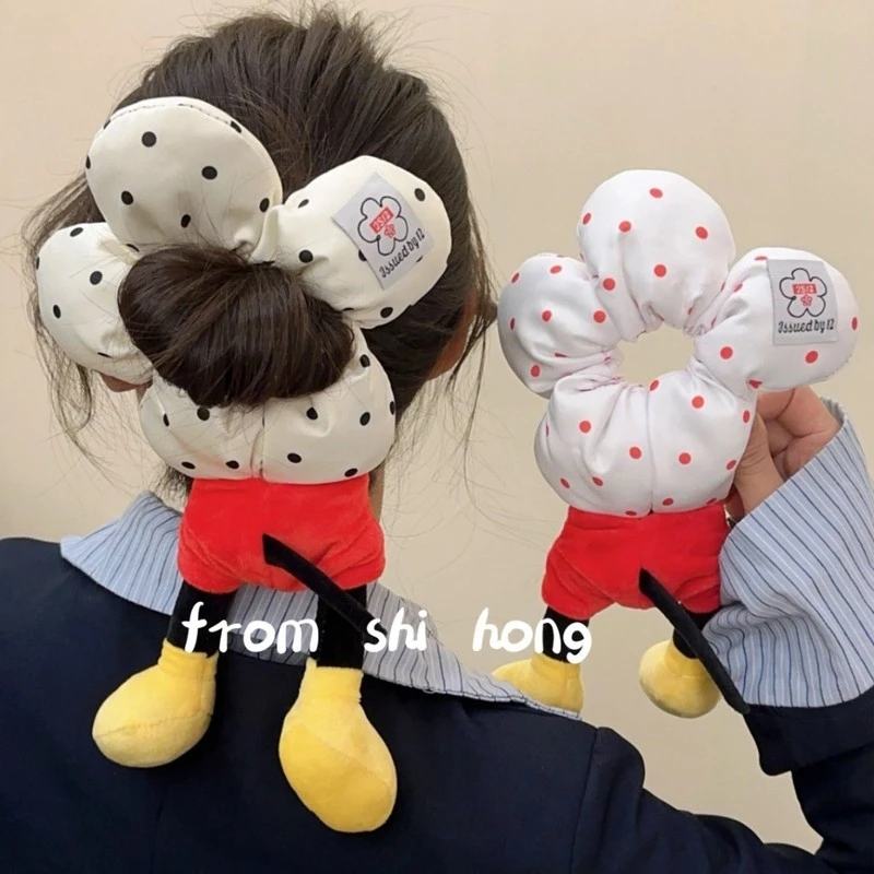 欧若风创意米奇屁股红色波点发圈女生拍照米老鼠发饰毛绒大肠发圈