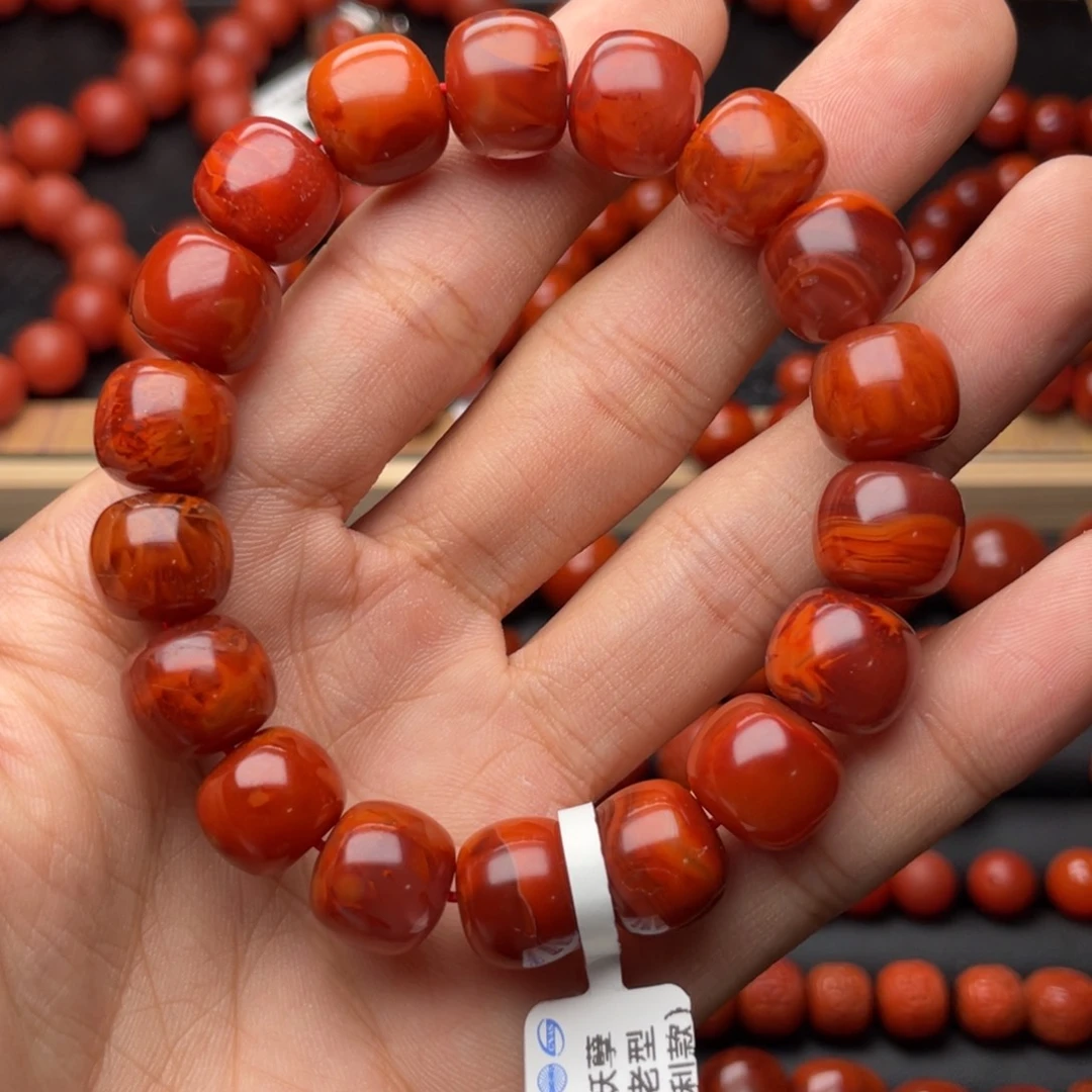 南红玛瑙未镶嵌手串H12mm满肉妖孽牛血火焰老型（微瑕福利）