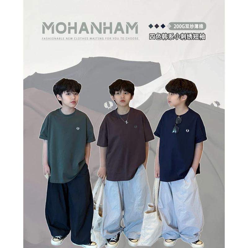 凯文家童装2025年夏季新品男童中大童韩版简约印花儿童短袖T恤衫