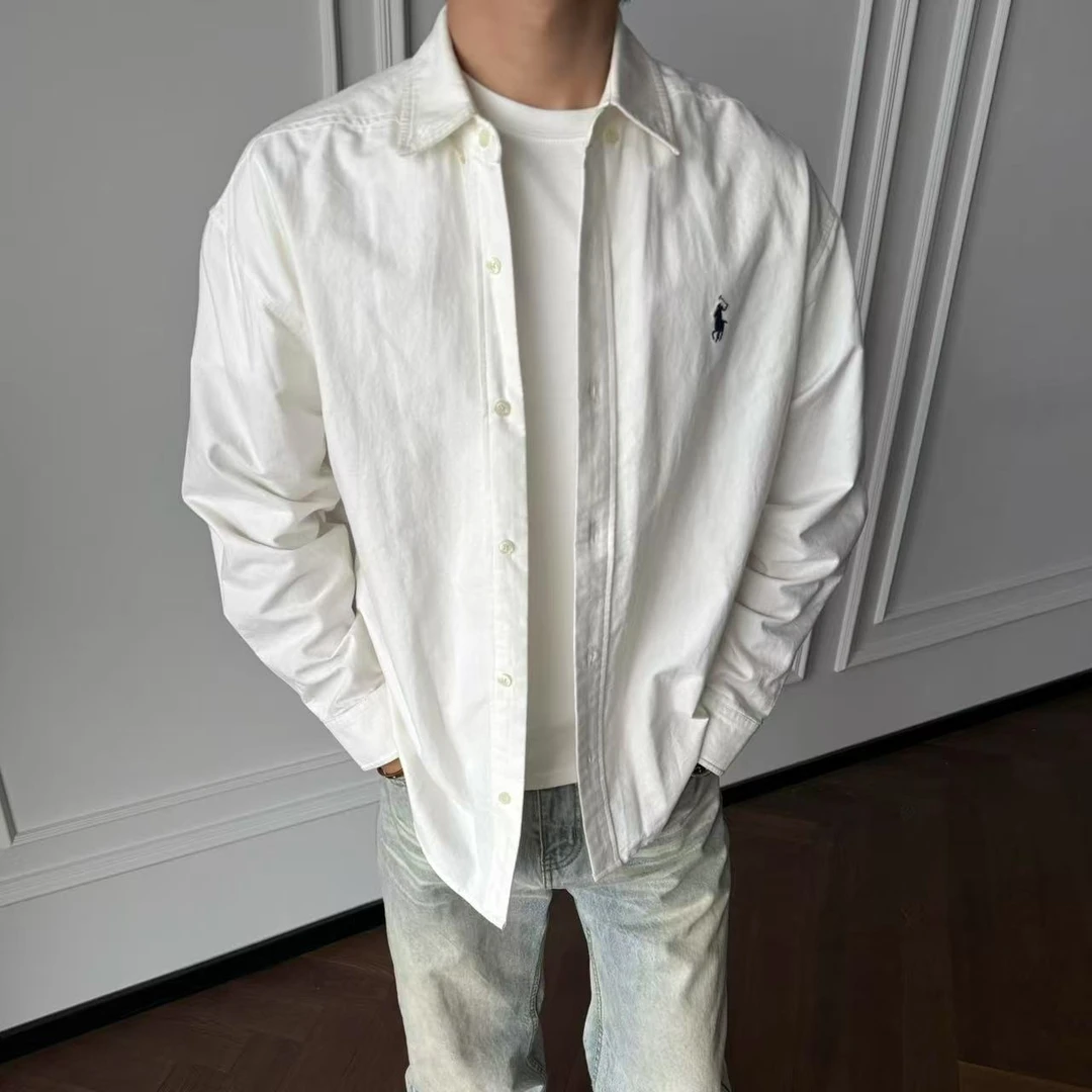 ''TZG'' 极简RL牛津纺衬衫高级感经典刺绣纯棉老钱衬衣慵懒长袖