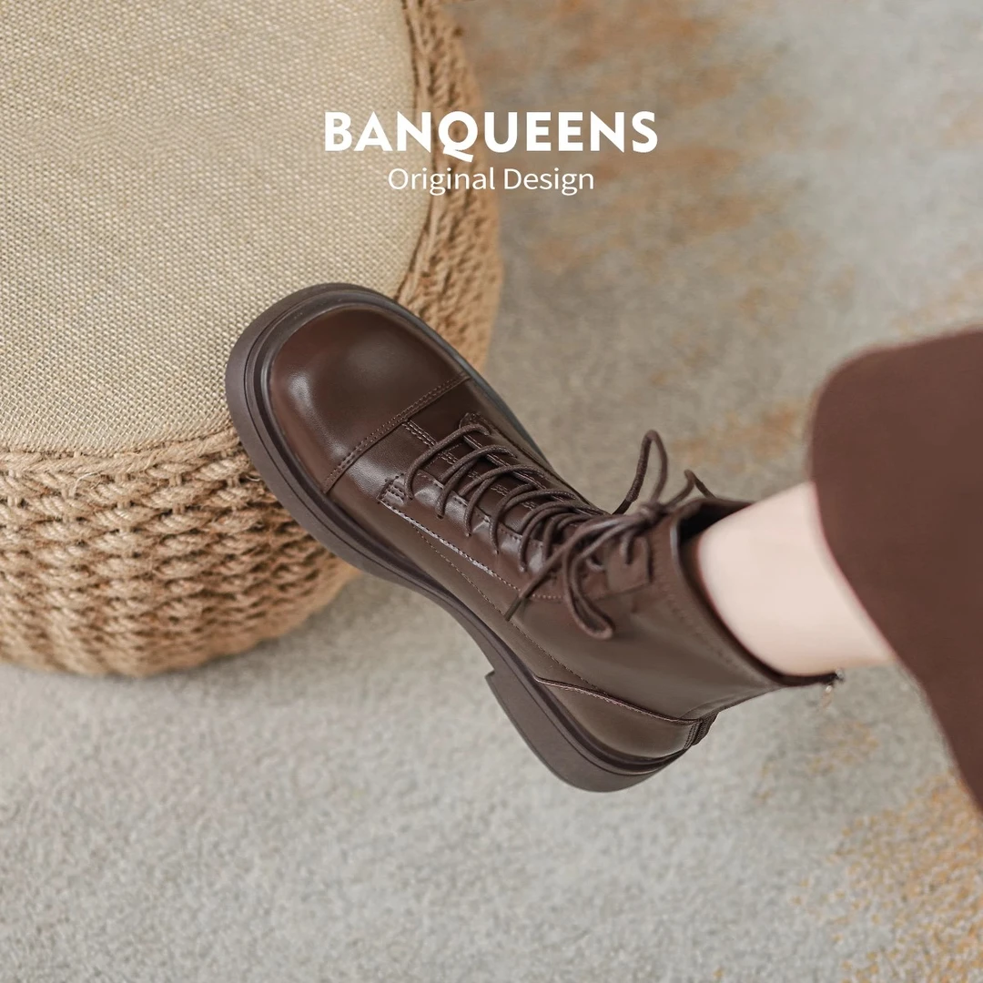 卓诗尼芙妮马丁靴女2025新款春秋单靴英伦厚底小个子短靴女瘦瘦靴