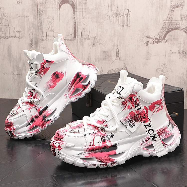 高帮男士个性时尚拼色潮流厚底鞋子潮鞋