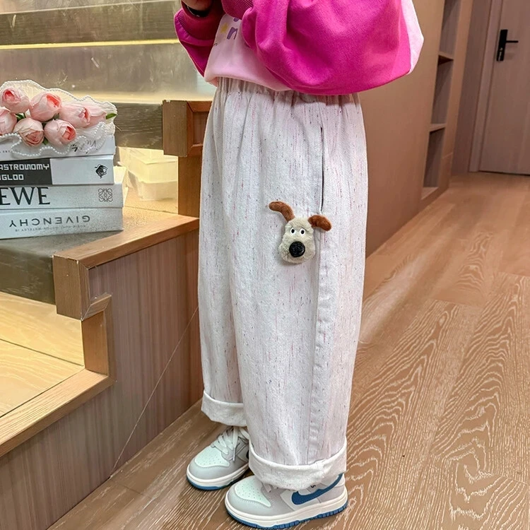 5063小女孩阔腿裤外穿宽松牛仔面料童女童休闲裤彩色牛仔裤