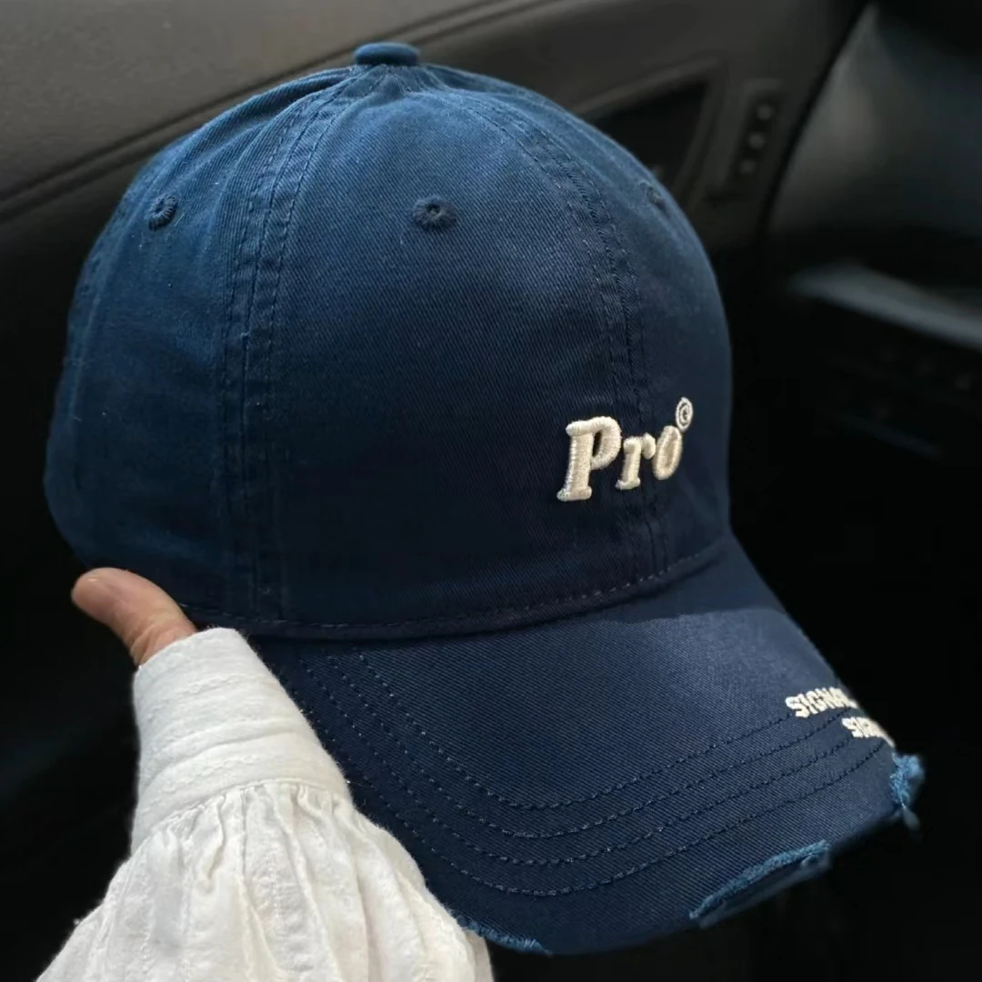 鸭舌帽刺绣帽子藏青显脸小鸭舌帽韩版运动帽棒球帽软顶黑色