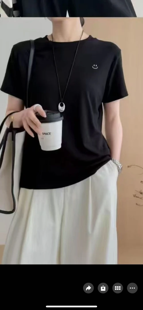 刺绣简约春夏T恤纯色圆领字母印花短袖宽松宽松型