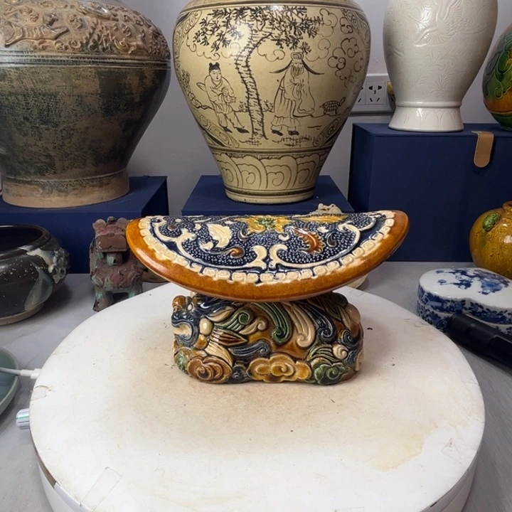 脉枕石****播三彩虎型脉枕1