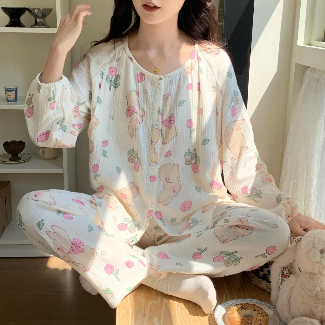 A类婴儿棉纱布月子服夏季薄款纯棉宽松吸汗孕妇哺乳睡衣大码产妇