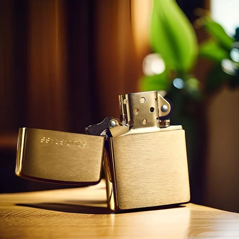 zippo金色窄版双面高档打火机美版原版204黄铜拉丝实心铜标志MBJ1