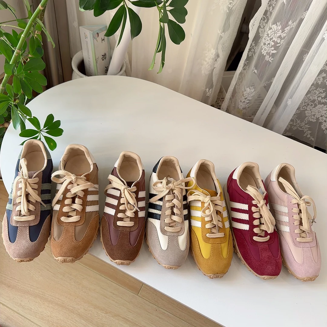 2025早春德训鞋女复古运动鞋板鞋休闲鞋女鞋樱桃红色阿甘鞋女