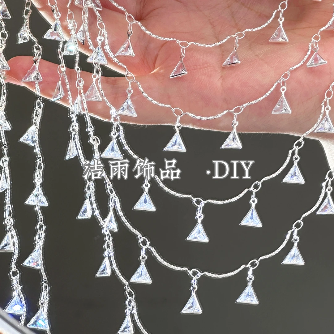 (洁雨饰品· DIY)  L00519  “灵动三角” 弯棍锆石款纯铜链条diy