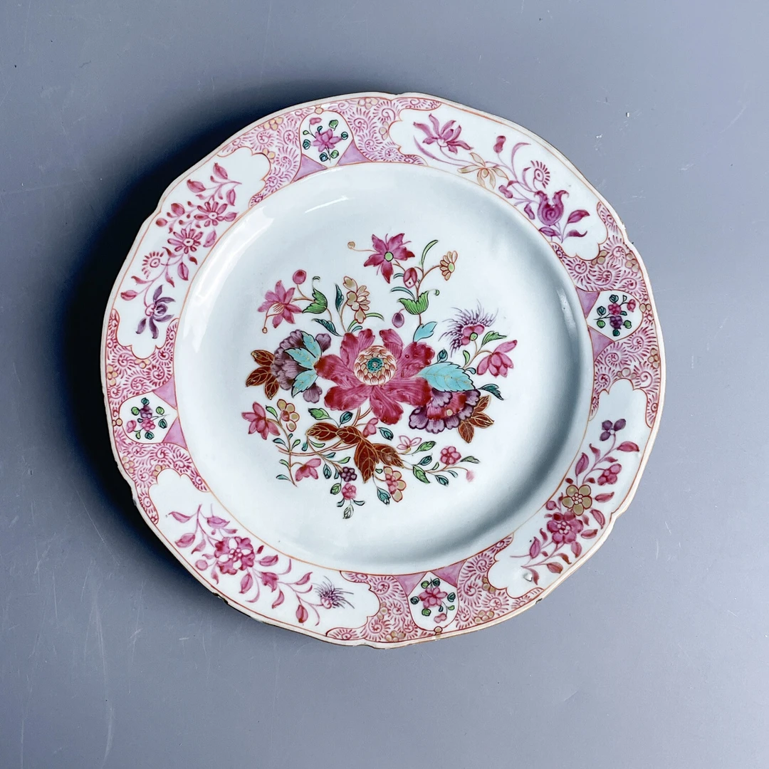 清乾隆 胭脂水粉彩花卉纹赏盘9-M25LH002599