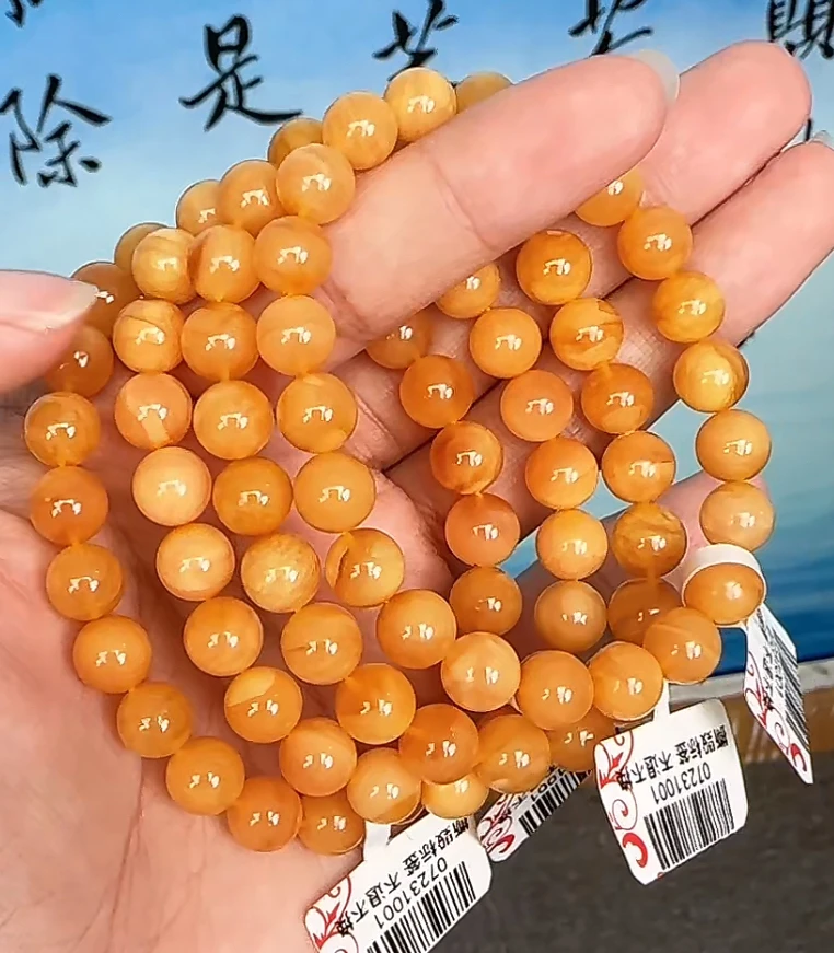 【齐福珠宝】XQ1001/8mm天然琥珀蜜蜡圆珠手串 （多样性发其一）