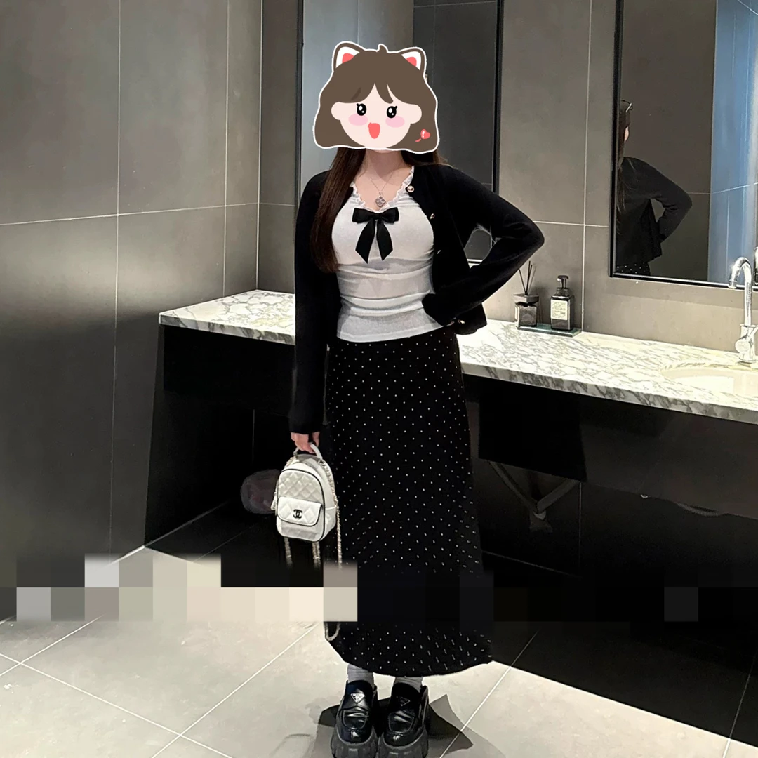 美奈美衣韩系简约miu系气质千金风显瘦背心开衫时尚套装