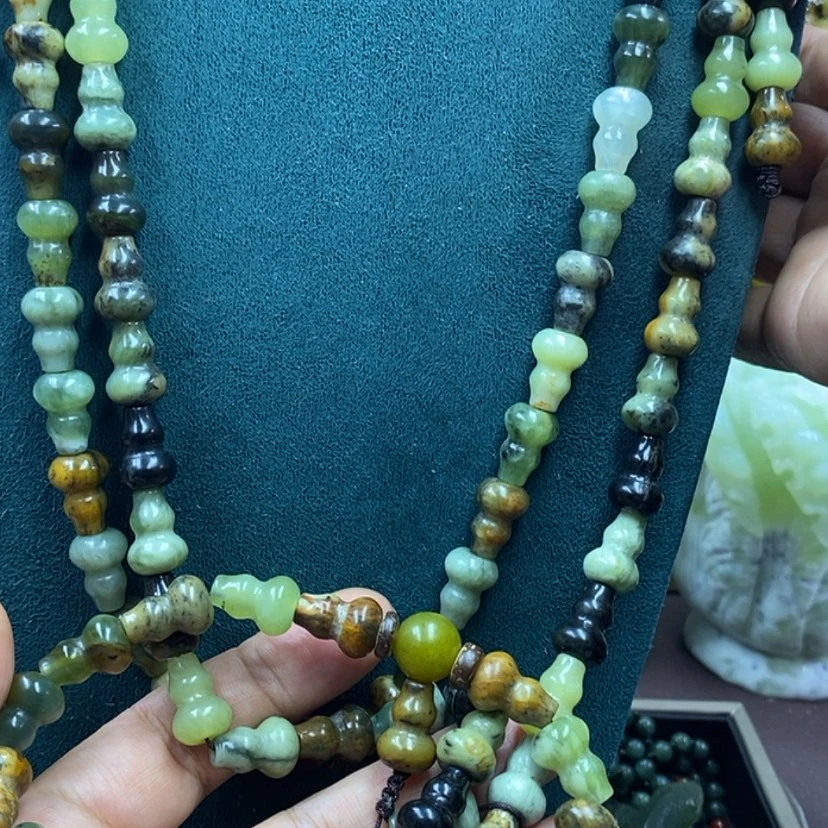 【闪购商品】蛇纹石玉未镶嵌斜跨108粒链