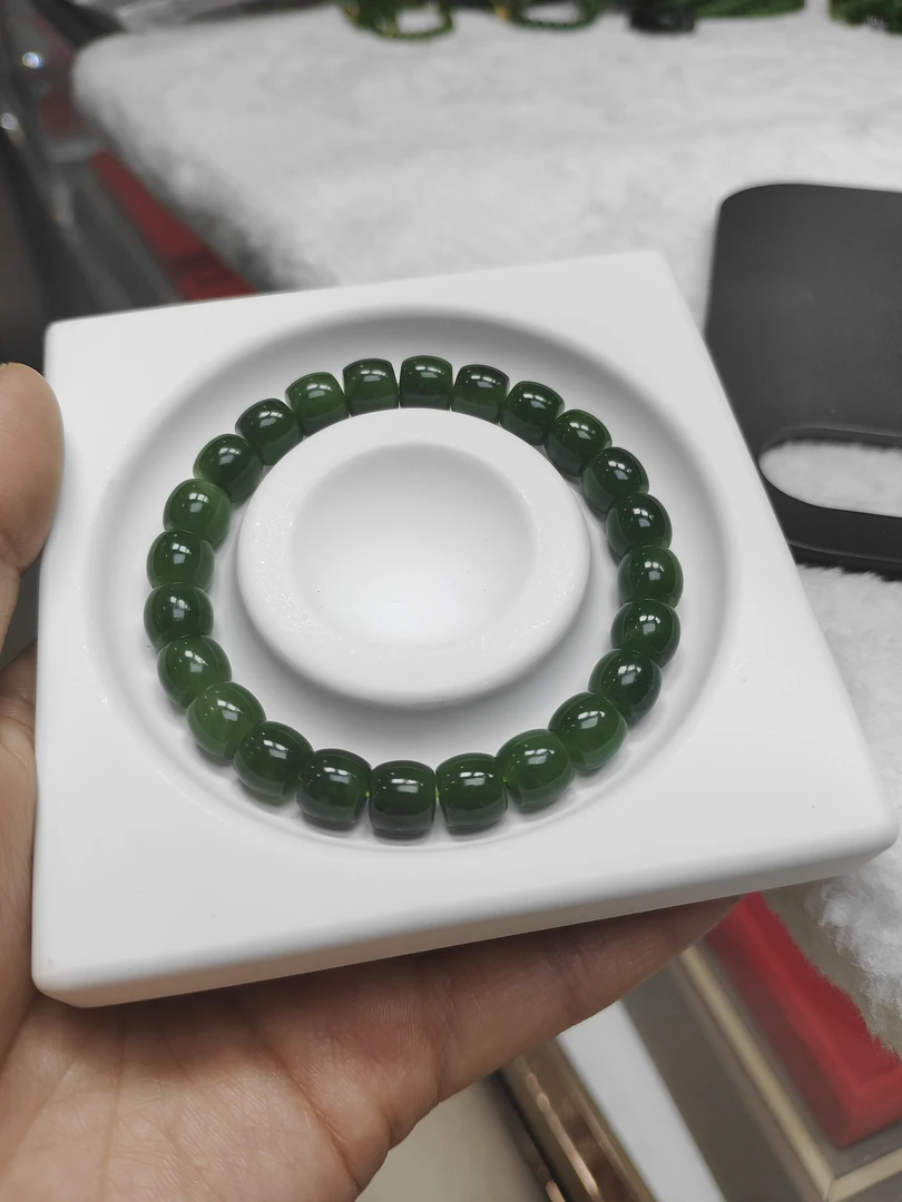 天然玉石和田碧玉手串9mm直切