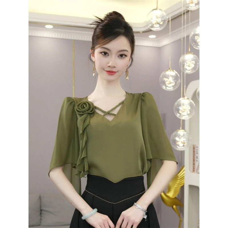 2024夏季新款爆款洋气高端别致小衬衫气质衬衣显白绿色高端上衣女