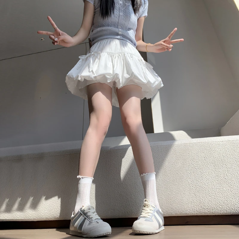 甜美百搭蝴蝶结花苞裙女夏季高腰显瘦设计感小个子防走光半身短裙