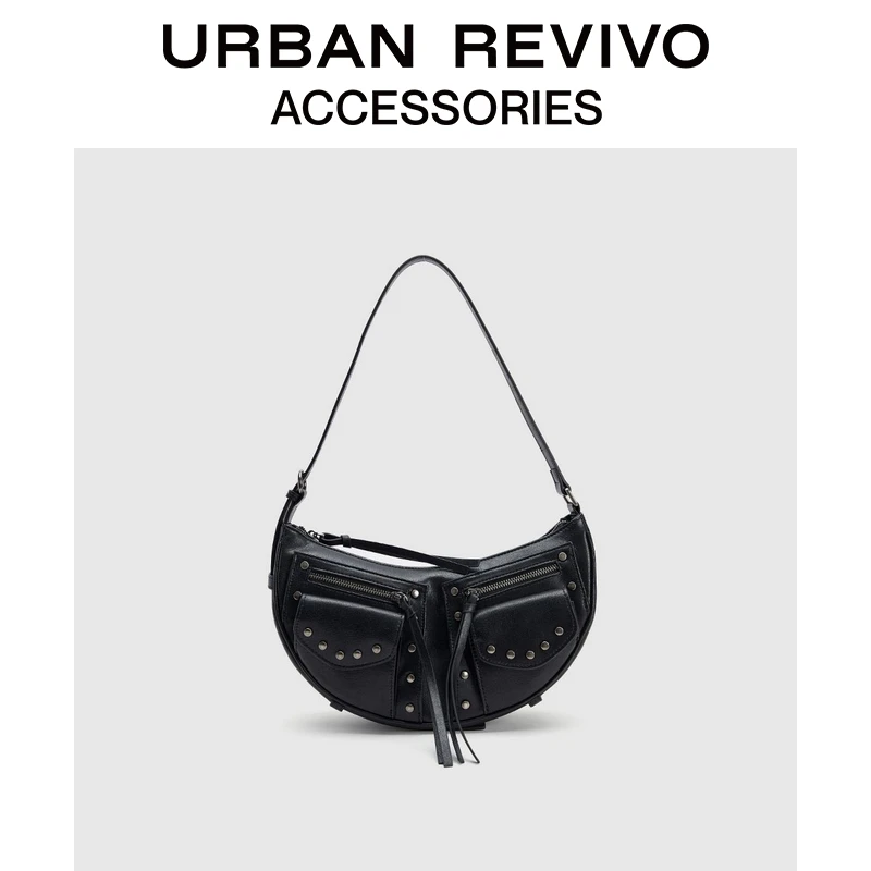 URBAN REVIVO2025春季新款女多口袋铆钉单肩斜挎包UAYB50007