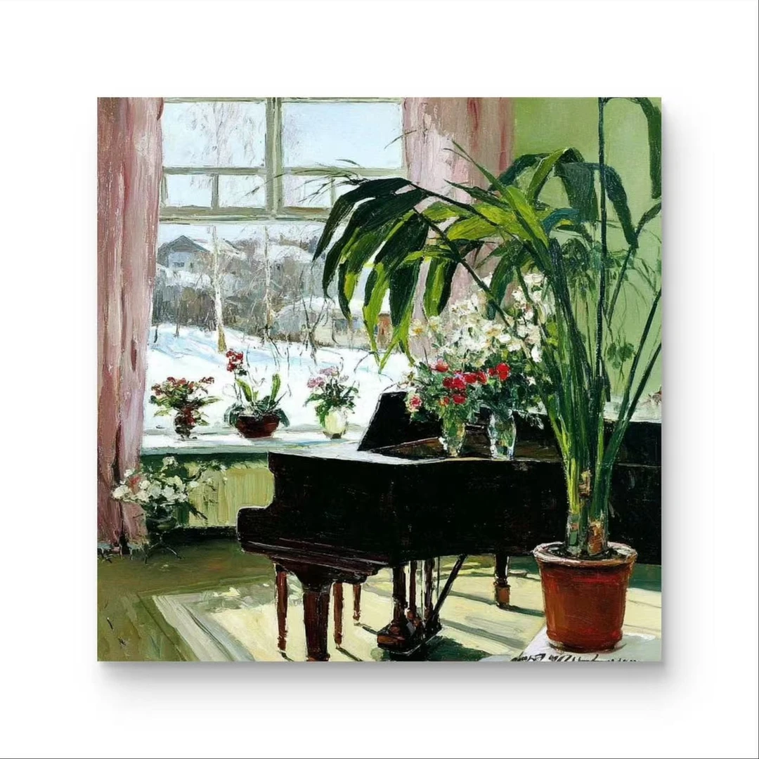 《冬日琴室》原创手绘画/90x90cm/中古风系列ZGF-279