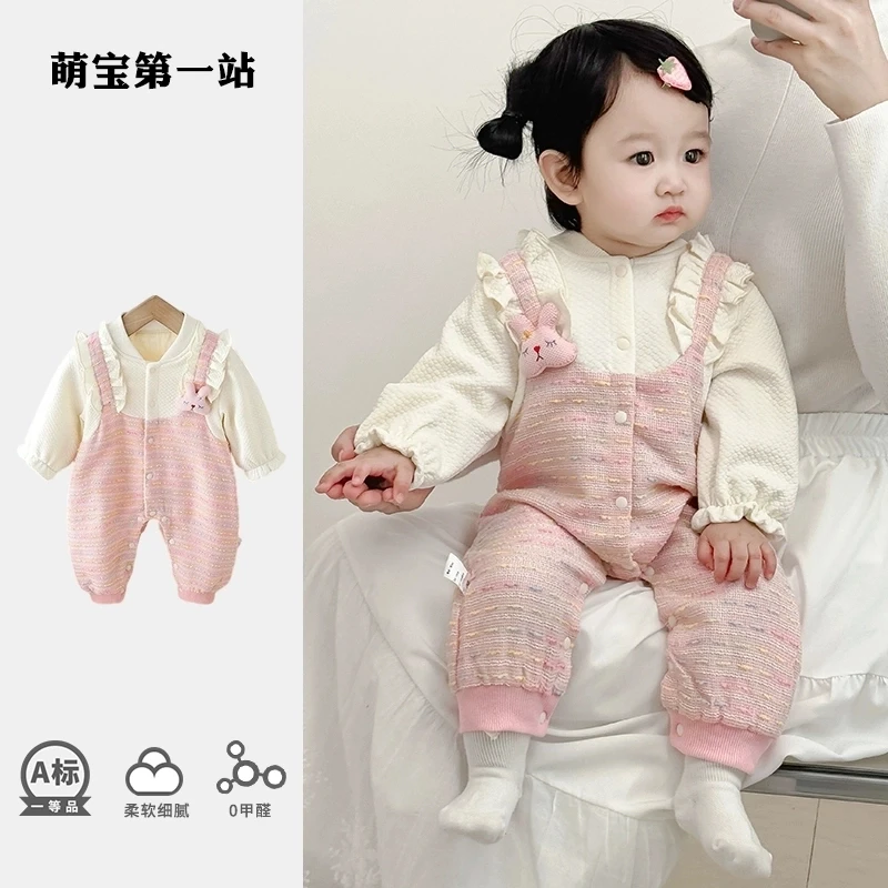 婴儿衣服春装2025新款女宝宝连体衣小月龄可爱超萌哈衣爬服春秋款