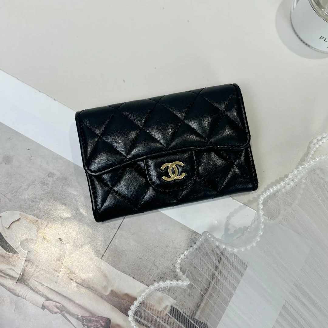 95新 Chanel/香奈儿 羊 黑金 香奈儿/钱包/卡包/sk 3000