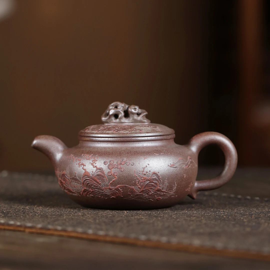 大吉羊柴烧 宜兴紫砂壶茶壶 原矿本山绿泥静石仿古200ml庄勤英