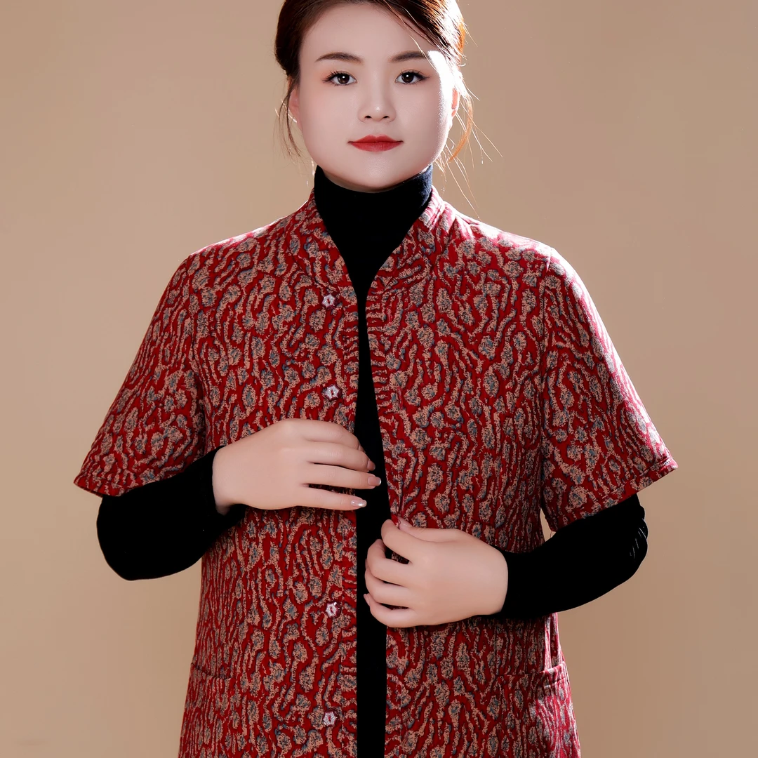 中老年妈妈装加厚女士驼绒棉马甲中袖