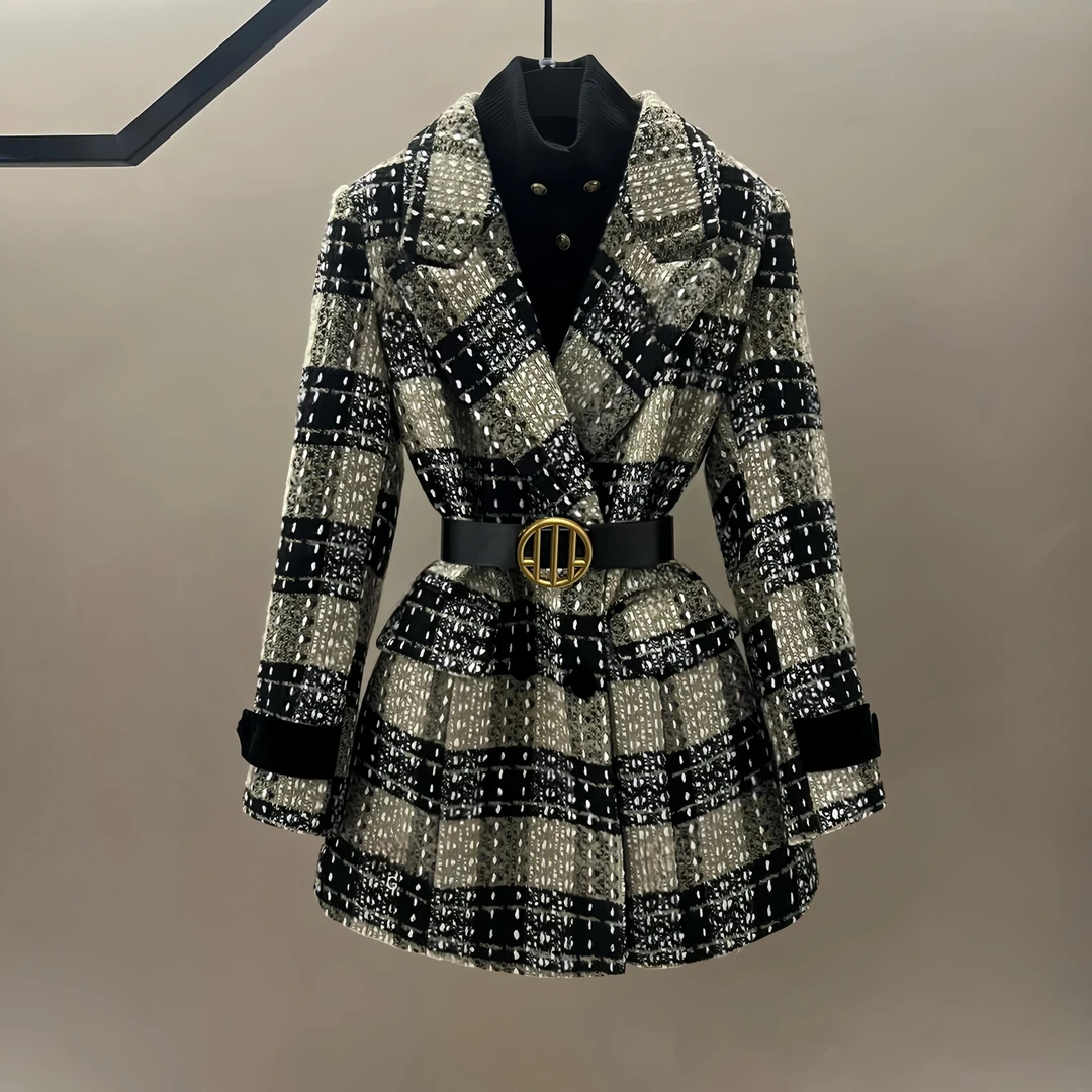 〈纪朵研〉1602气质毛呢外套中长款毛呢厚款立领设计师黑色大衣