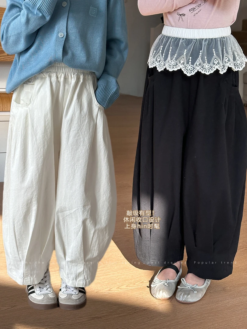 现货【纯棉不透】女童秋季裤山本裤长裤子儿童设计感收口裤子25A015