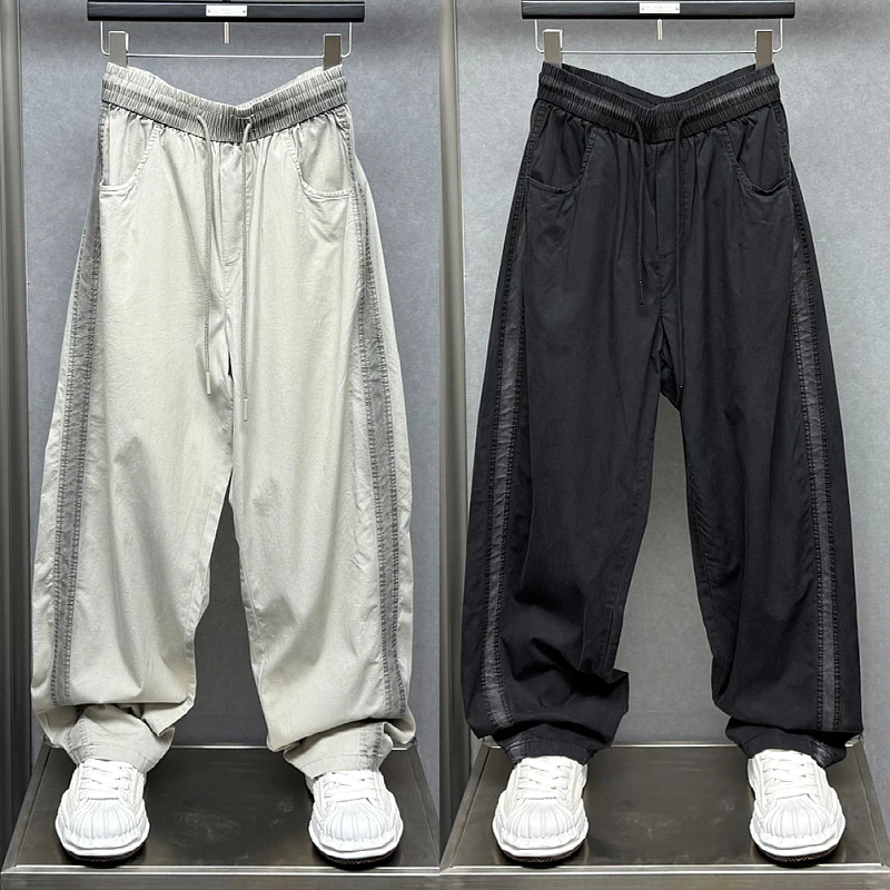 2025夏季薄款日系复古宽松垂感直筒裤男士潮牌青年痞帅透气休闲裤