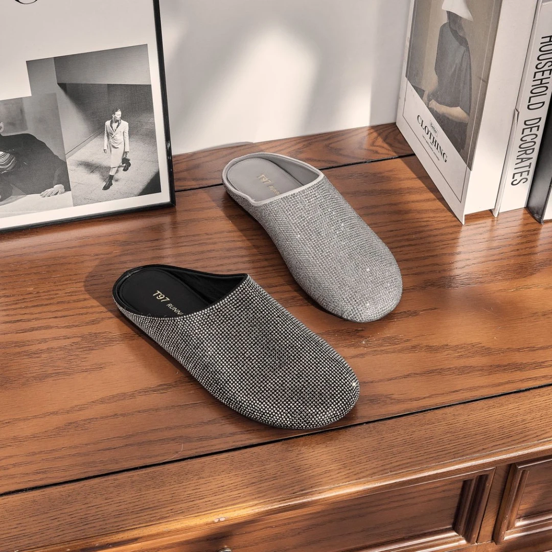 (T97）2025春季新款欧洲站设计师款小众水钻百搭包头拖鞋女G858