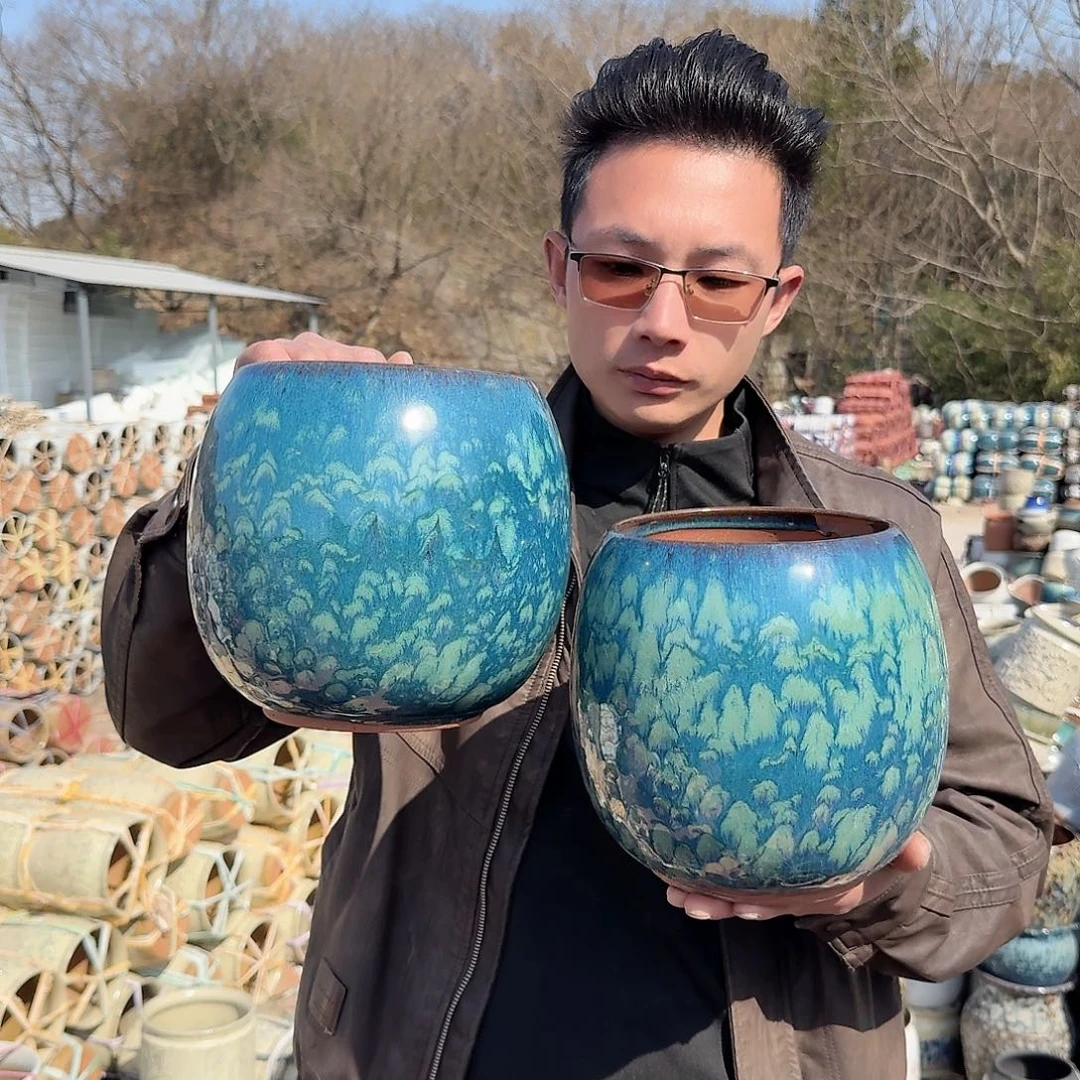 紫砂花盆口16高20（定制外贸雪花蛋壳