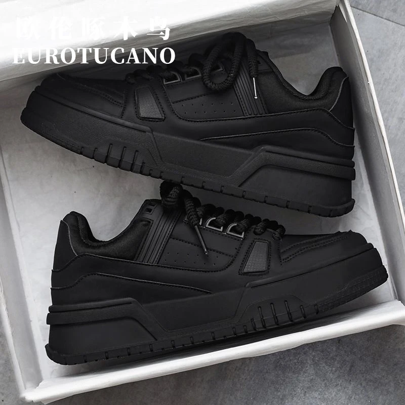 欧伦啄木鸟男鞋春季透气小白鞋小众百搭青少年运动鞋厚底休闲板鞋