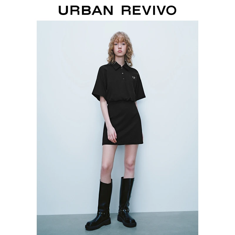 UR2025春季新款女装撞色刺绣宽松Polo领短袖连衣裙UYY750020